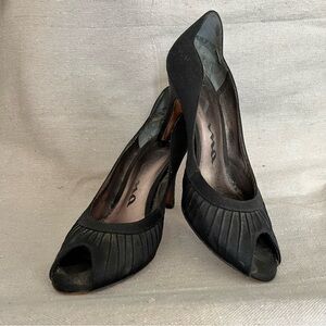 Nina Pleated Peep Toe Satin Scalloped High Heels